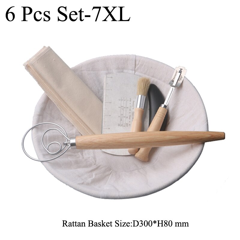 Meibum Brot GäSprosse Rattan Korb Runde Brotform Banneton Teig Proofing Körbe Leinen Liner Schaber Messer Backen Werkzeuge: 6 Stck einstellen-7XL