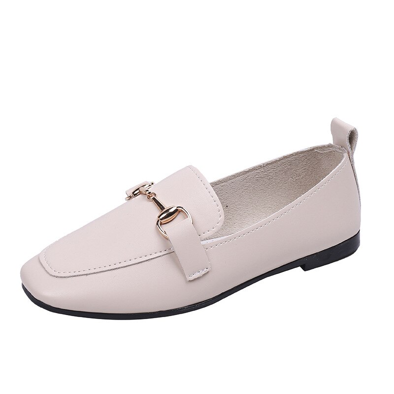Platte schoenen loafers voor dames pu leren vierkante neus instappers dames dames zomer sandalen damesschoenen: Beige / 37