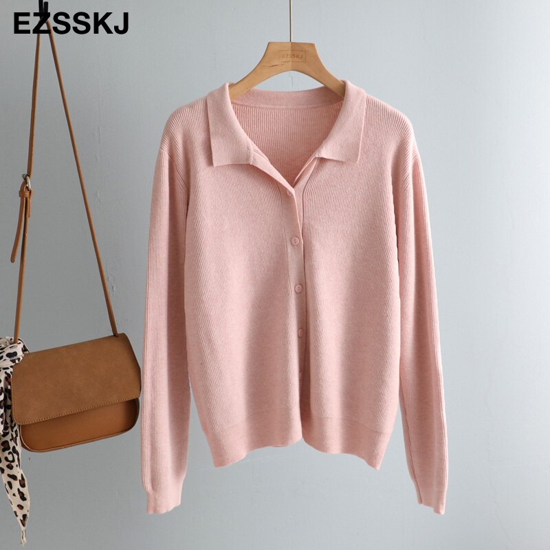 spring autumn short knit cardigans Women casual loose Square collar button sweater Cardigans Outwear female basic jacket coat: Pink
