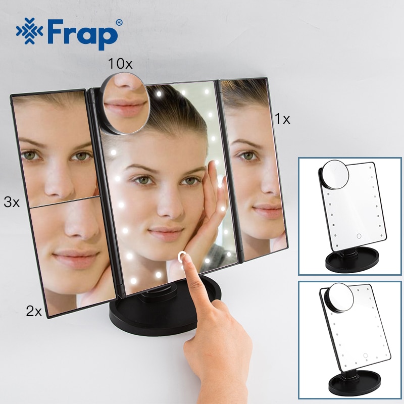 FRAP Bad Spiegels LED moderne badkamer make up spiegels zwart vergroting spiegels bright USB gebruik spiegels badkamer accessoires