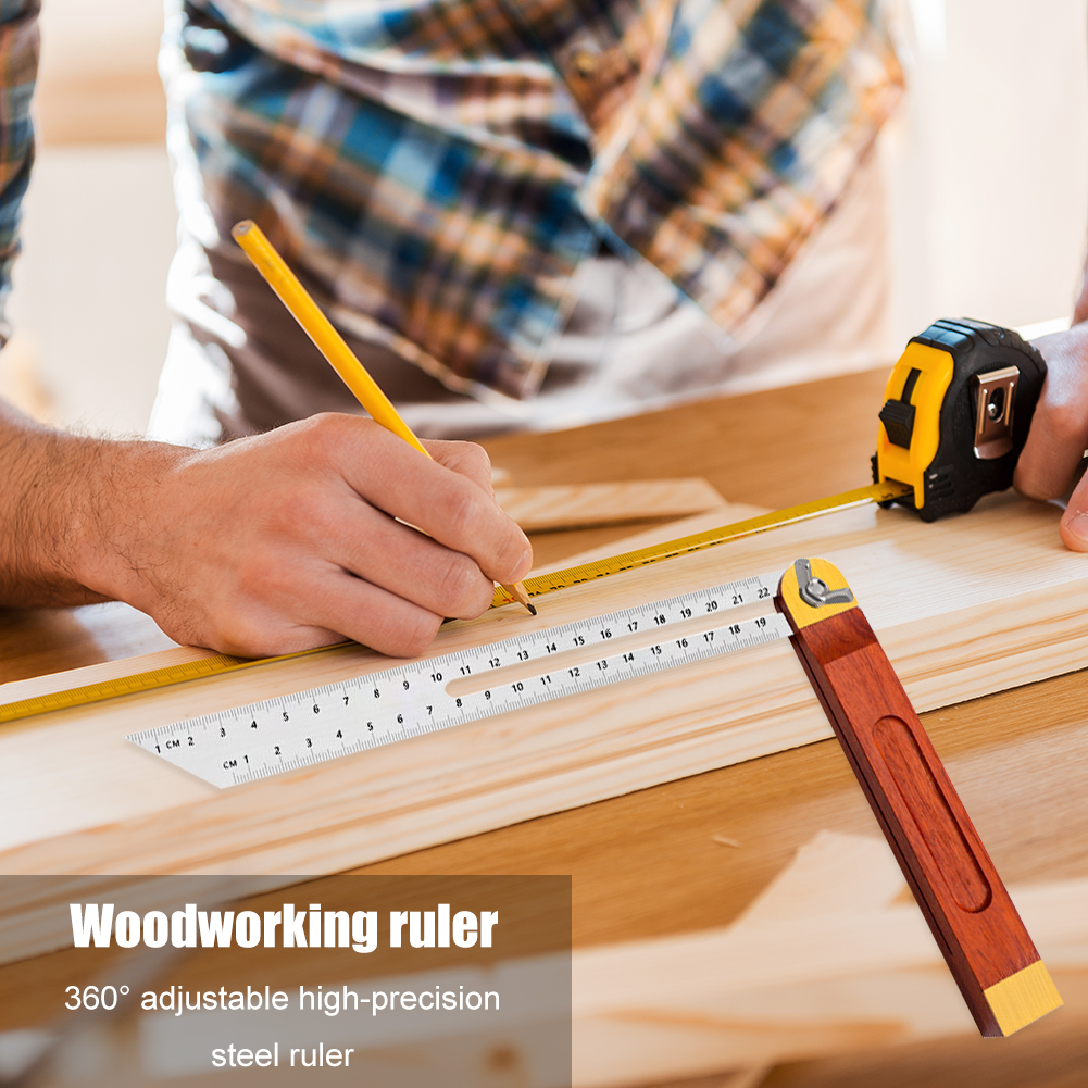 Angle Rulers Gauges Tri Square Sliding T-Bevel with Wooden Handle Level Measuring Tool Wooden Marking Gauge Protractor