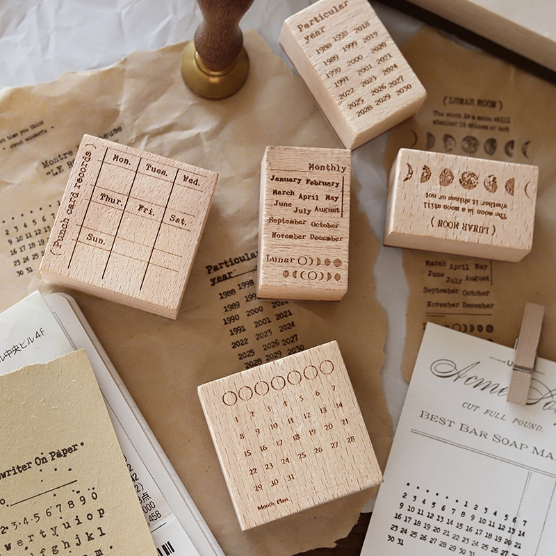 Calendario Vintage semanal para el mes de la vida diaria, juego de sello de madera y goma para decoración de tarjetas para álbum de recortes DIY, artesanía en relieve