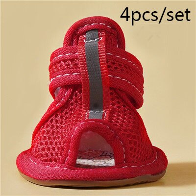 4 Stks/set Oxford Antislip Zomer Schoenen Ademende Sandalen Laarzen Voor Kleine Honden Chihuahua Hond Sokken Sneakers Huisdier Product gat Schoen: Rood / 2