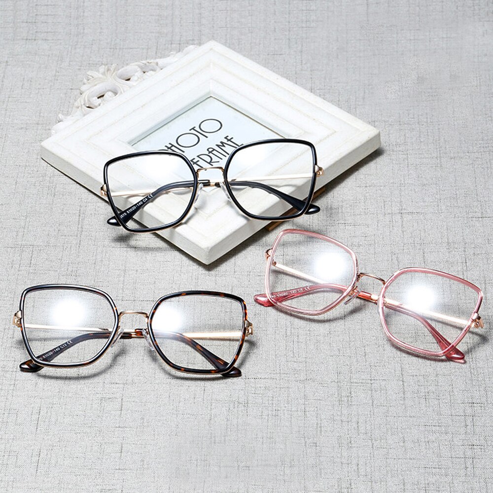 Peekaboo tr90 big glasses cat eye square clear lens pink woman eyeglasses prescription metal gold for ladies