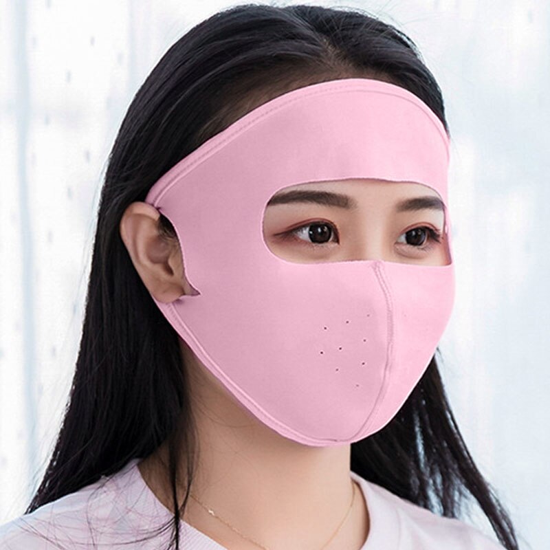 Abeso Zon Bescherming Masker Zomer Ijs Zijde Cooling Ademend Volgelaatsmasker Voor Motorrijden Outdoor UV Blokkeren Masker A7339: Pink