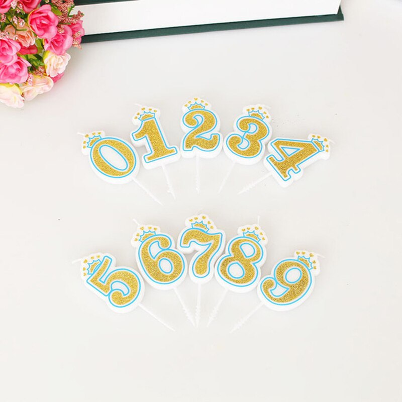 Happy Birthday Cake Topper Number Candle 0-9 Sliver Pink/Blue Cake Crown Children Birthday Grft Party Cake Decoration: Blue-6