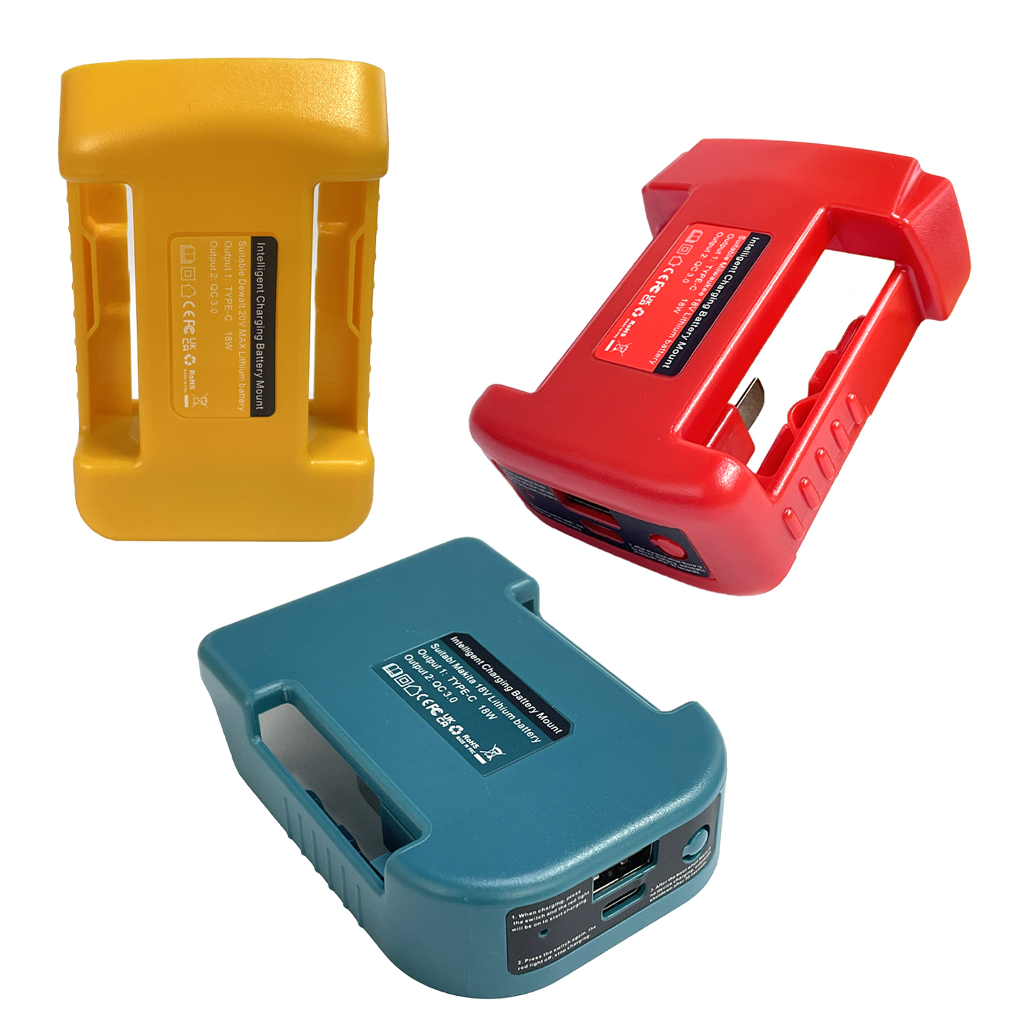 Bärbar laddareadapter för makita/dewalt/milwaukee 18v litiumjonbatteri med usb typ-c-batterihållare, usb-laddare, nyaste