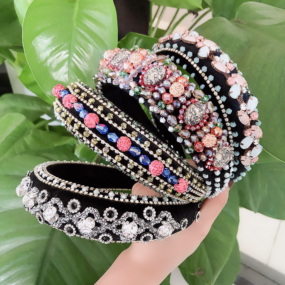 Vintage Crystal Haarbanden Vrouwen Kleurrijke Bead Hoofdbanden Handgemaakte Brede Haarbanden Dames Haaraccessoires Ornament