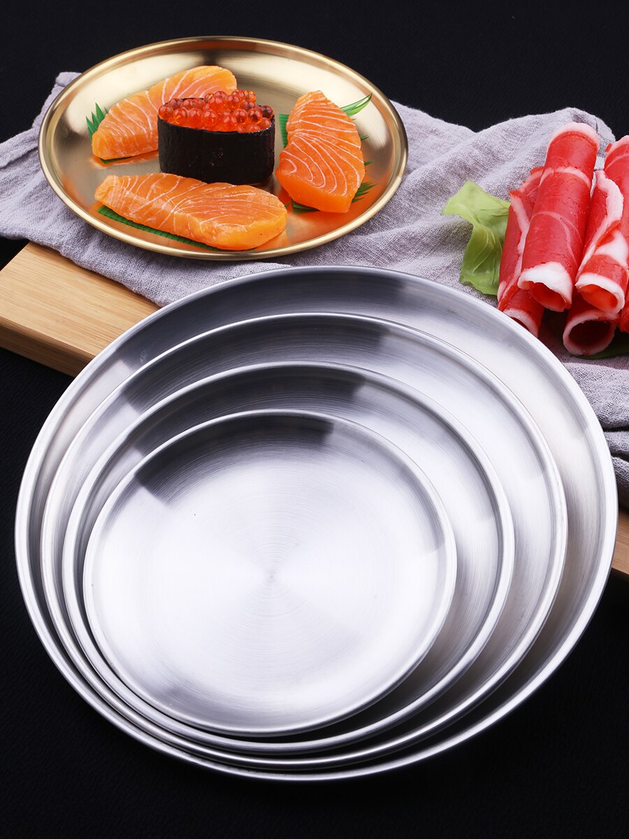 Japan Korean Stainless Steel Platter Plate Restaurant Barbecue Meat Flat Cake Sushi Dish