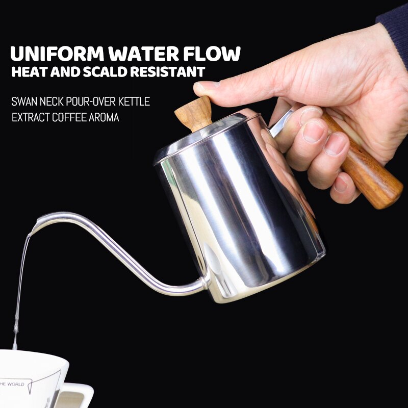 Hand brewed coffee wooden handle long beaked pot swan neck inverted pot 350ml / 600ml Coffee maker Teapot Electric kettle