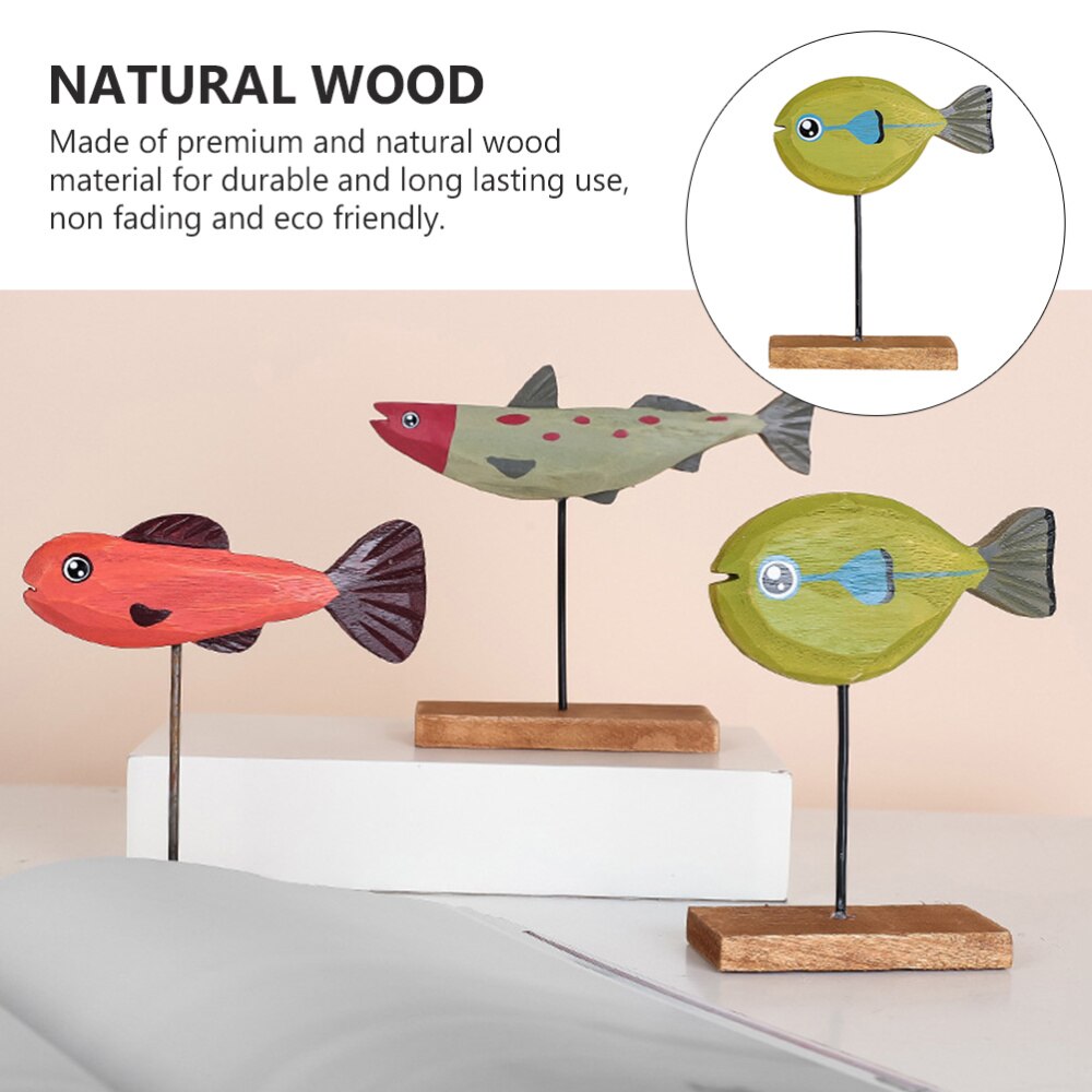 Christmas Fish Decor Cartoon Christmas Ornament Wooden Fish Desktop Adornment