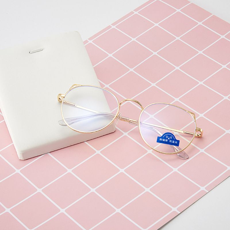 Antiblått ljus söta runda kattöron glasögonbågar dator ögonskydd optiska glasögon unisex