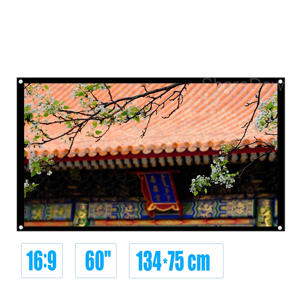 16:9 60inch Matte White Fabric Fiber Glass Simple Projector Screen Wall Mounted for Home Theater Cinema Business School