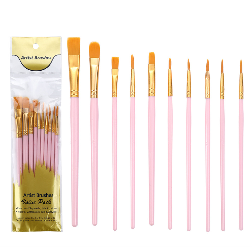 BOMEIJIA Art Supplies Watercolors 10 Pcs Plastic Rod Color Brush Set Drawing Oil Paint Brushes: Pink