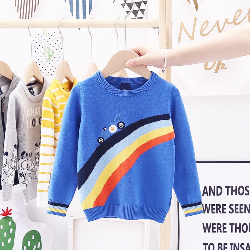 3-7t småbørn dreng dreng sweater vinter varm strikket pullover top langærmet regnbue bil print sweater sødt outfit
