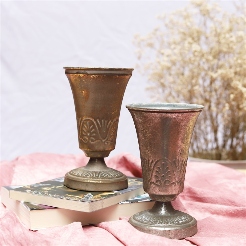 Roman Column Vase Flower Class Succulent Planter French Trophy Flower Weng Retro Distressed Wrought Iron Flower Home Furnishings