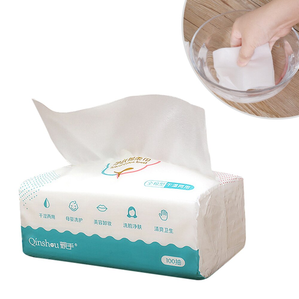 1 Pack Wegwerp Verwijderbare Non-Woven Facial Handdoek Dikke Reiniging Nat En Droog Makeup Remover Tissue(100 Vellen)