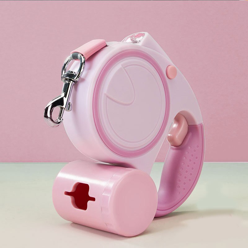 Laisse en nylon pour animaux de compagnie, 3M/5M, avec lumière Led, extension automatique de peau de chien, Durable, sac à merde multifonctionnel gratuit: red / 3m