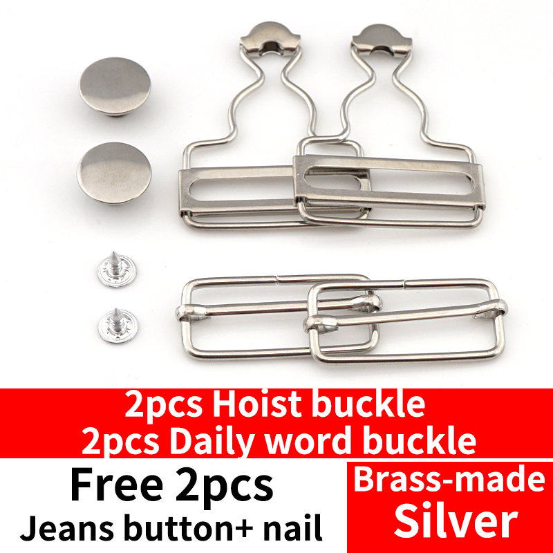 2set Pants Overalls Jeans Brace Clips Metal copper Button Suspenders Buckle Gourd Fastener Rivets Clothes Sewing Accessories Bib: Silver 2set / id 2.8cm