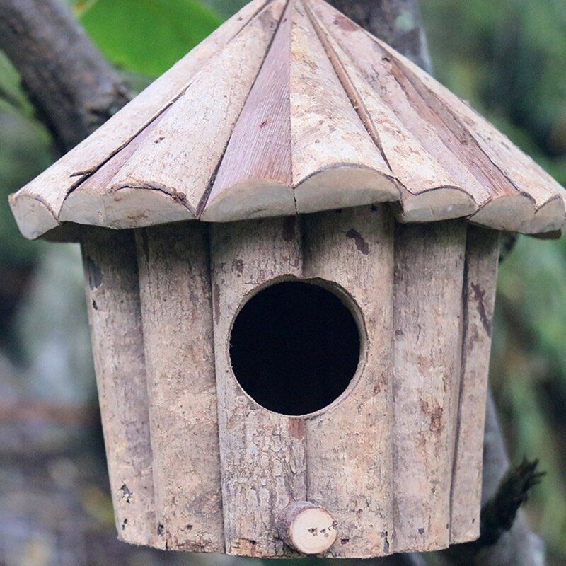 Outside Wooden Bird House Ventilation Hanging Bird Nest Shelter Habitat for Small Bird Chickadees Sparrows