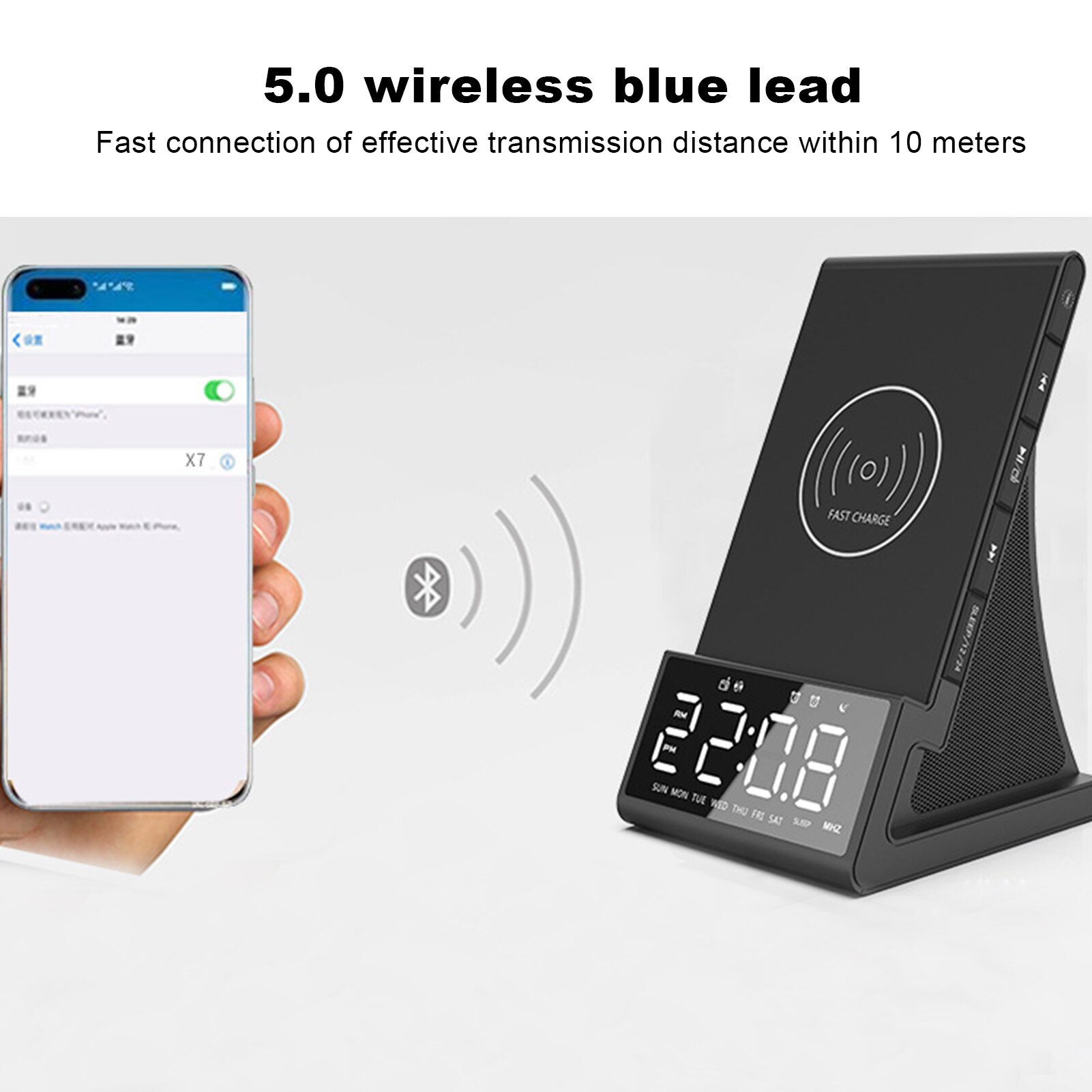 Wireless Charger Alarm Clock FM Bluetooth Playback LED Digital Alarm Clock Radio Remote Control Function Stereo Audio Equipment