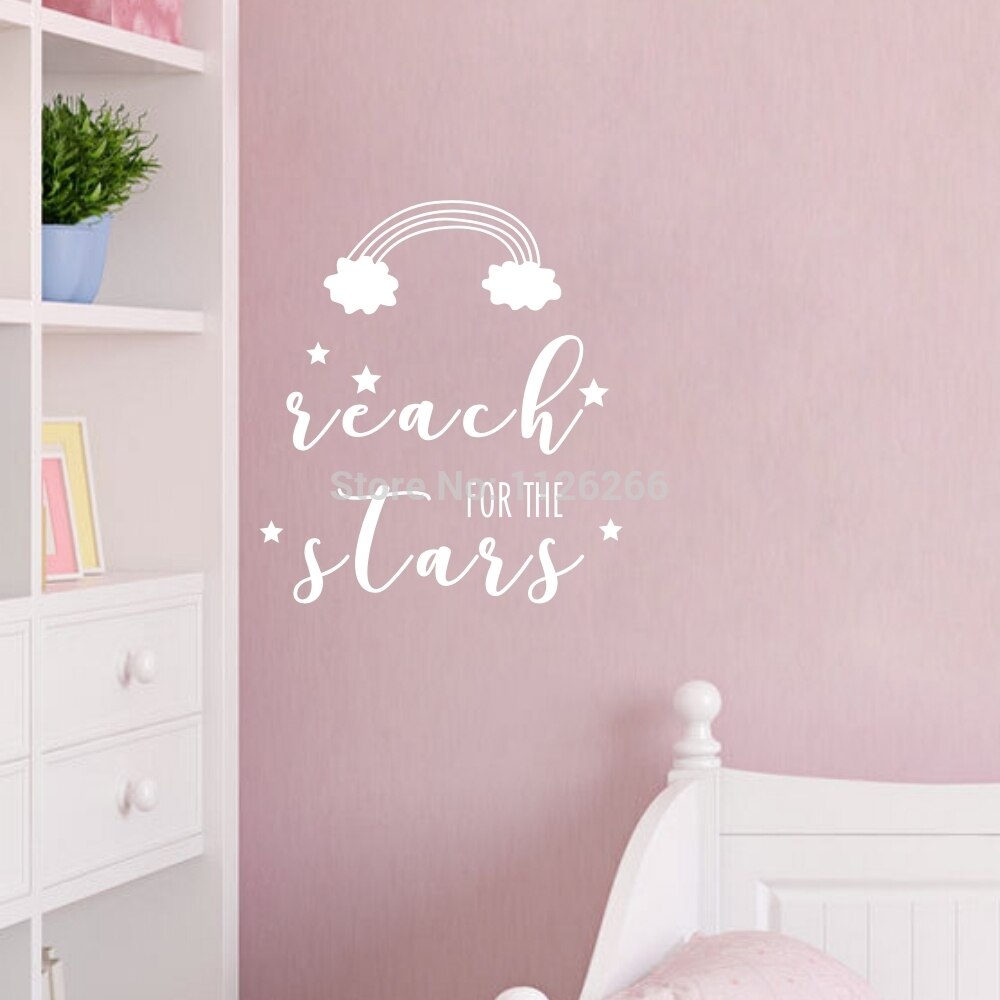 Reach para las estrellas con arco iris niños habitación cita vinilo pared calcomanía pegatina bebé guardería Decoración