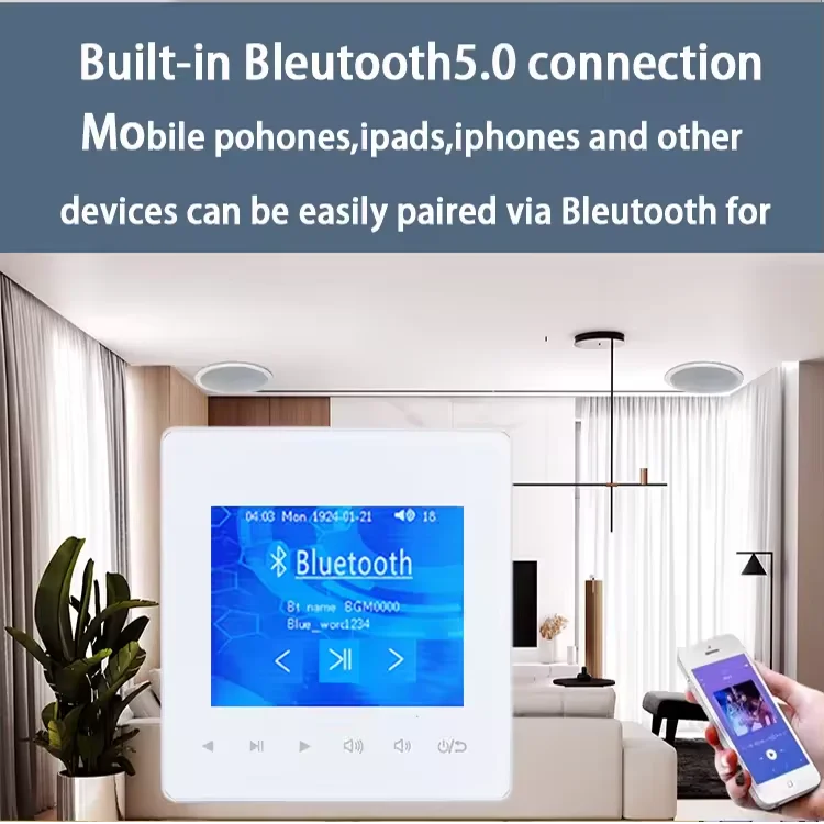 Wzmacniacz Ścienny Bluetooth - 4 Kanały 100W - System Kontroli Muzyki w Tle - Panel Audio do Sufitu