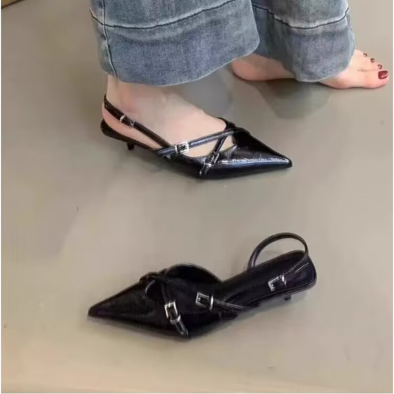 de verano, tacones altos sexis puntiagudos, sandalias informales poco profundas, hebilla , tacones altos finos decorativos, zapatos negros para mujer