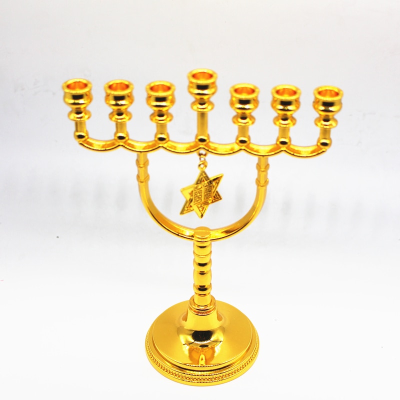 Decorative Metal Hanukkah Menorah Silver Tone Large Chanukah Candles Judaica Art