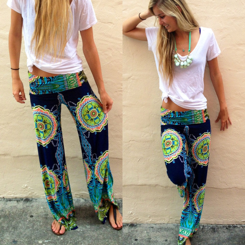 Pantalones Palazzo de cintura alta holgados pantalones de harén largos de pierna ancha Casual Floral talla grande nuevos pantalones de playa