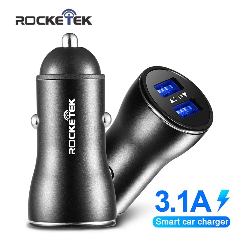 Rocketek Alle Metalen Usb Auto Oplader Voor Mobiele Telefoon Tablet Gps 3.1A Fast Charger Auto-Oplader Dual Usb Auto telefoon Adapter