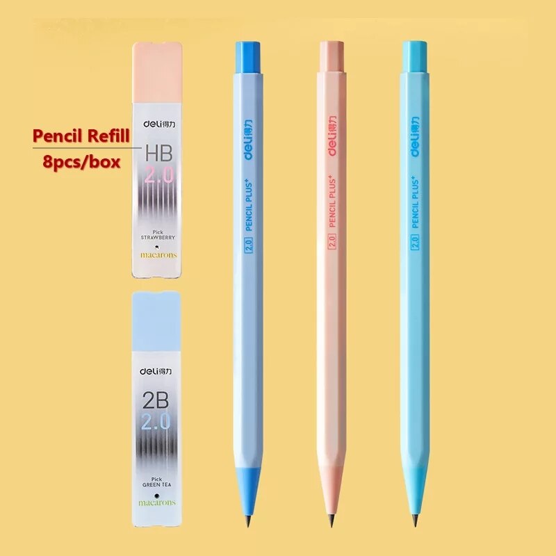Deli Mechanical Pencil 2.0mm lead HB 2B Drawing Writing Activity Pencils led pencils for school With lead pencil knife