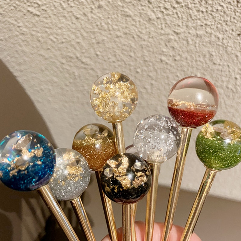 Horquilla de pelo de estilo japonés para mujer, horquillas de Metal hechas a mano de aluminio dorado con cielo estrellado, accesorios para el cabello,