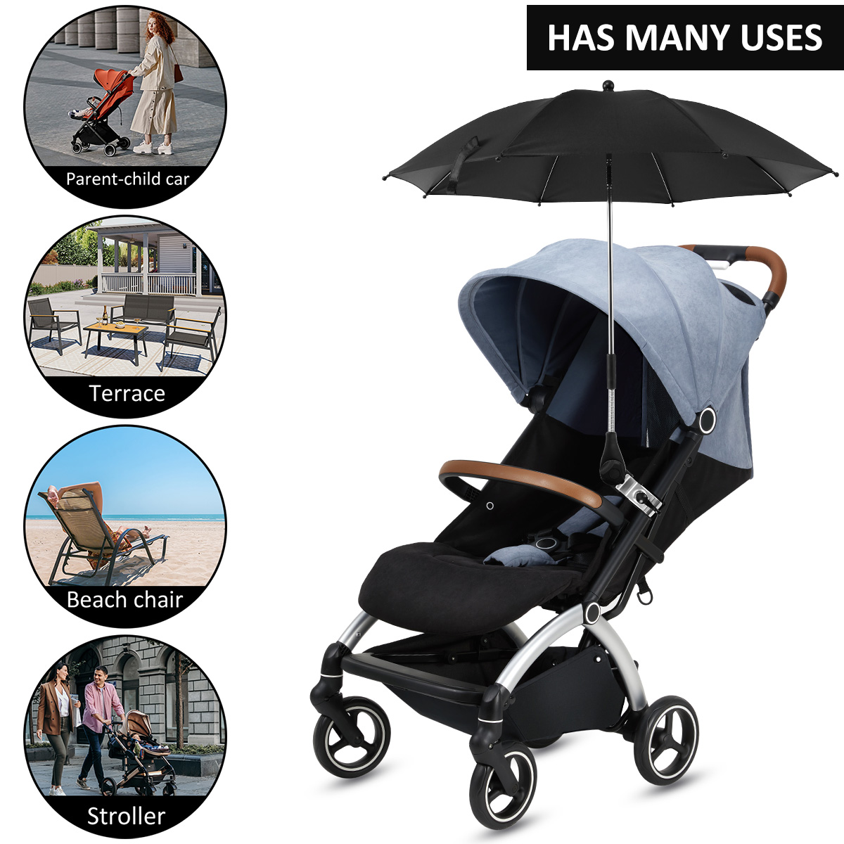 Strandkorb Regenschirm UV-Schutz Kinderwagen Regenschirm 360 ° verstellbarer Stuhl Sonnenschirm mit Klemme Sonne Regenschutz und wind dicht