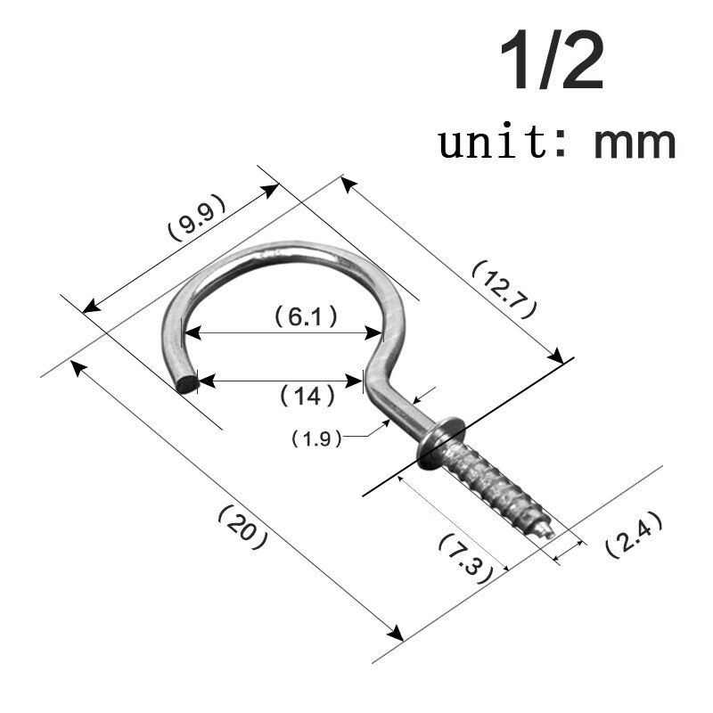 Nickel-plated metal ceiling hook, screw hook, cup hook, hanging cap nail, hanger, ，8 different sizes: 200pcs-20mm