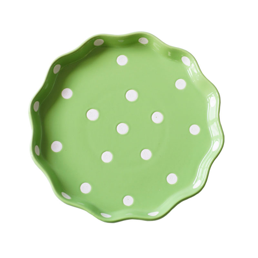 Porcelain Pie Pan, Round Pie Plate Baking Dish with Ruffled Edge Fruit Dessert Vegetable Plate Microwave Baking Plate: green
