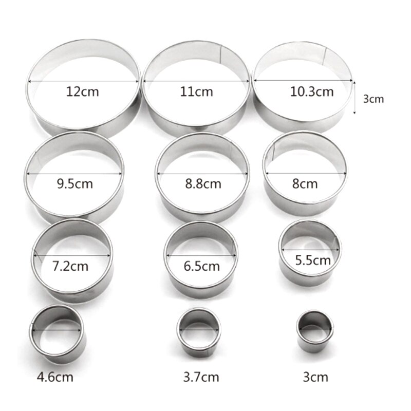 12Pcs Cake Ring Mold Rvs Ronde Cirkel Cookie Mousse Mini Cake Ring Cake Kauwgom Plakken Mould Diy Cake gereedschap