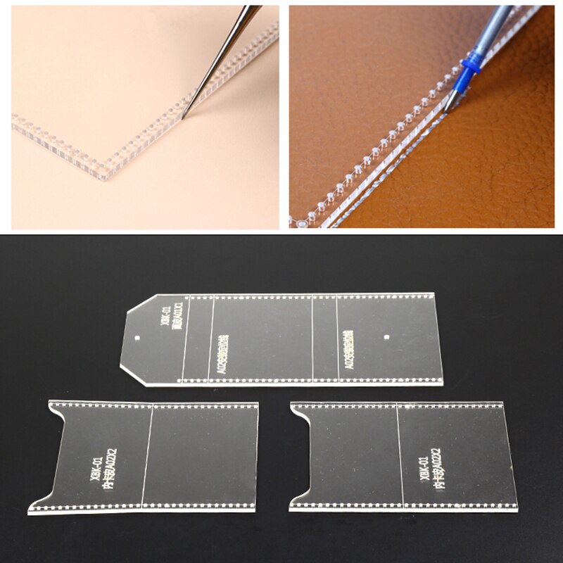 Plantilla plegable de acrílico para billetera, herramienta de artesanía de cuero, hecho a mano, con patrones acrílicos, 3 uds.