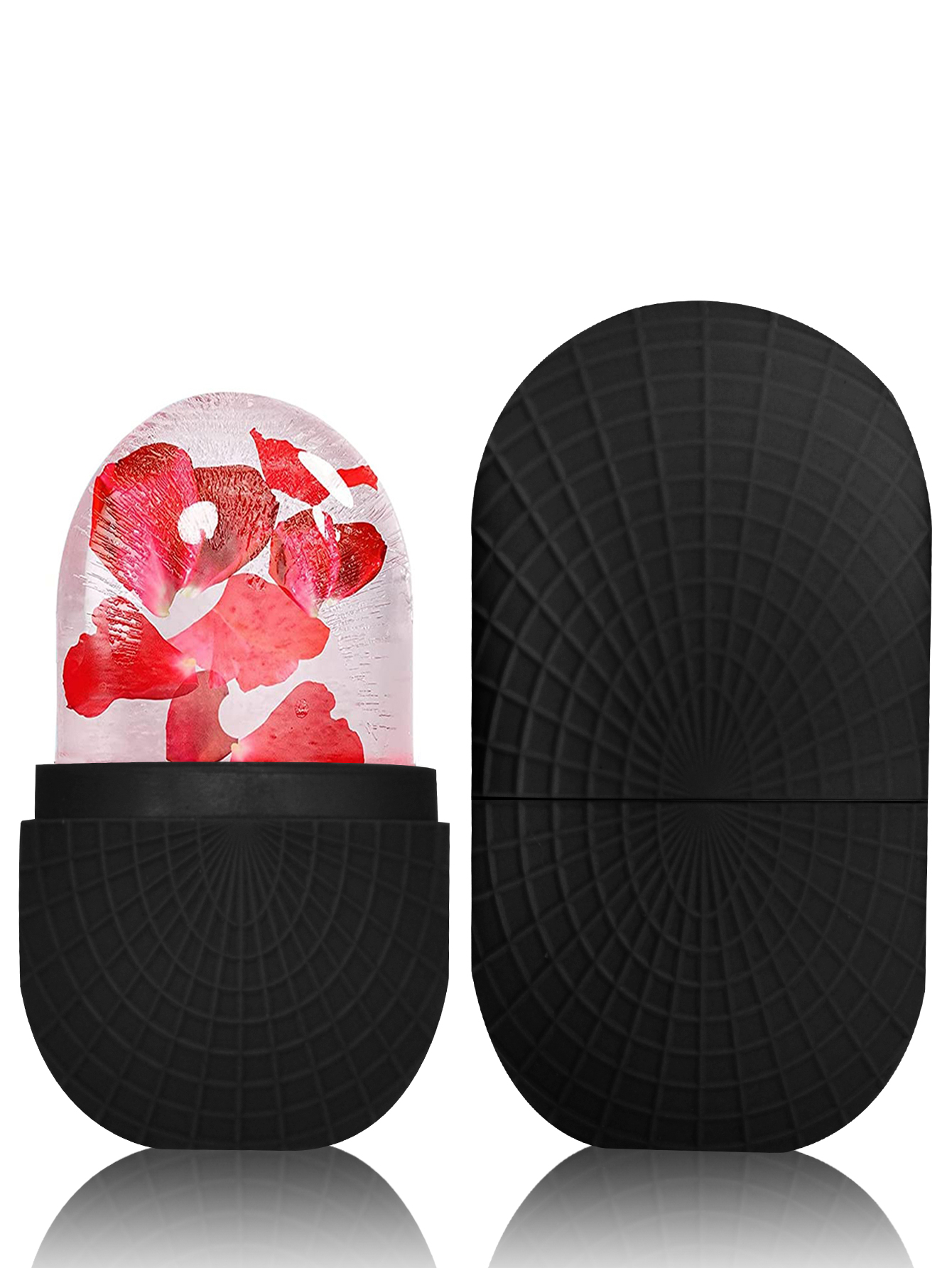 Rouleau de glace pour le visage et les yeux, rouleau de glace pour la beauté du visage, Massage sur glace du visage en Silicone, outil de soins de la peau réutilisable et étanche: Black