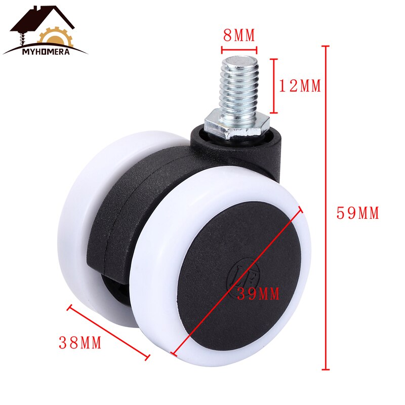 Myhomera 4x 1.5 tums universal mute möbelhjul hjul 8mm skruv/plåt kraftiga svängbara länkhjul rullar gummibroms