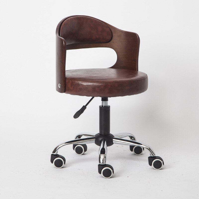 Stijl Massief Hout Lifting Barkruk Moderne Eenvoudige Rugleuning Thuis Beauty Salon Ronde Kruk Receptie Hoge Kruk Swivel stoel: Brown leather