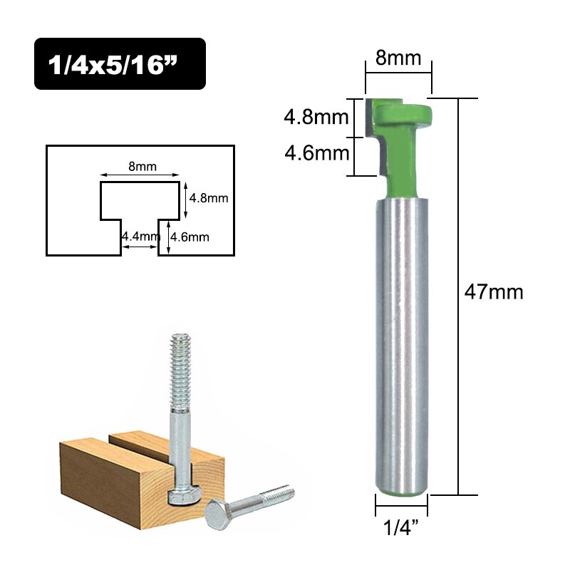 1pc 1/4 " 6.35mm 6mm skaft fräs fräs träsnideri t-spår fräs fräs bitssats sexkantsbult nyckelhål bits träbearbetning fräsning