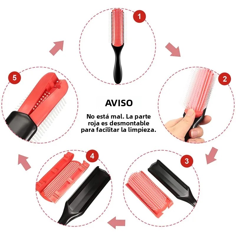Cepillo de pelo desenredante de 9 filas, cepillo desenredante, masajeador del cuero cabelludo, peine húmedo recto para mujeres y hombres, cepillo de pelo rizado de salón