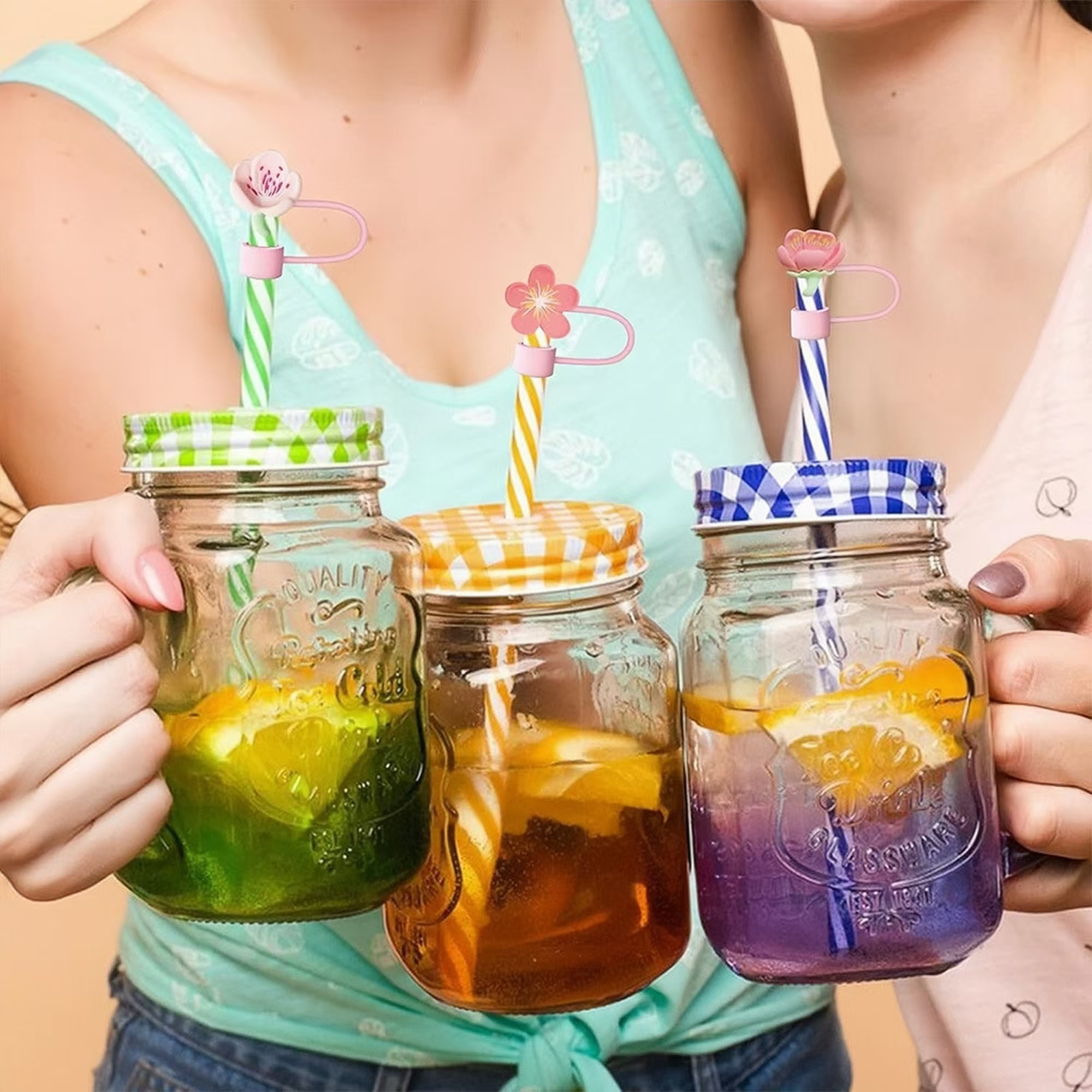 6 st silikonhalsdukar med blommor till stanley-mugg, söta silikonhalsdukar i form av en blomma, sugrörsskydd, lock till kopptillbehör