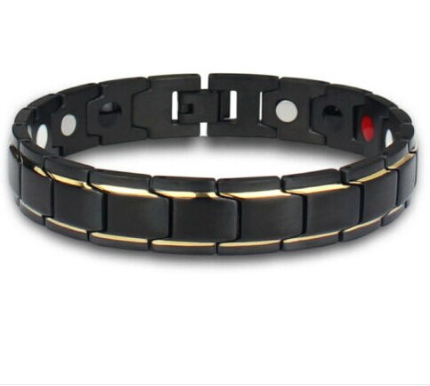 Therapeutic Energy Healing Bracelet Stainless Steel Magnetic Therapy Bracelet Titanium Steel Men Bracelet Couple: Men Golden