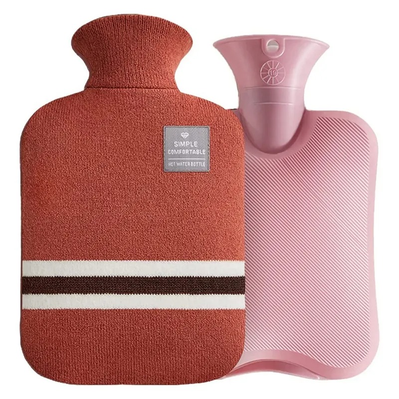 UNTIOR 1L/2L botella de agua de invierno cubierta de tela bolsa de agua para compresa fría y calentador cama manos pies mantener: Borgoña