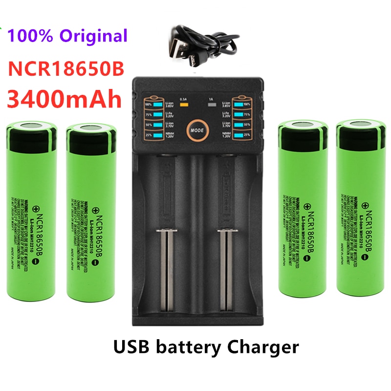 100% Original 3.7V 3400mAh 18650 battery rechargeable battery with Battery charger for 26650 14500 18340 18650 Battery+charger