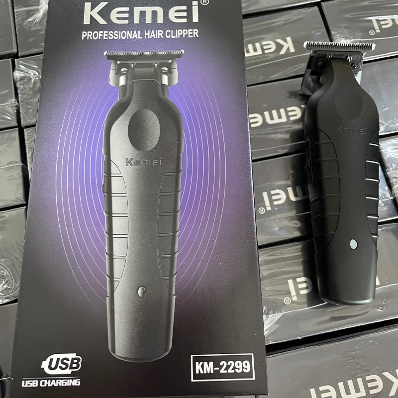 Kemei km -2299 barber trådløs hårtrimmer 0mm nul-gabbet udskæringsklipper detailer elektrisk finish-skæremaskine
