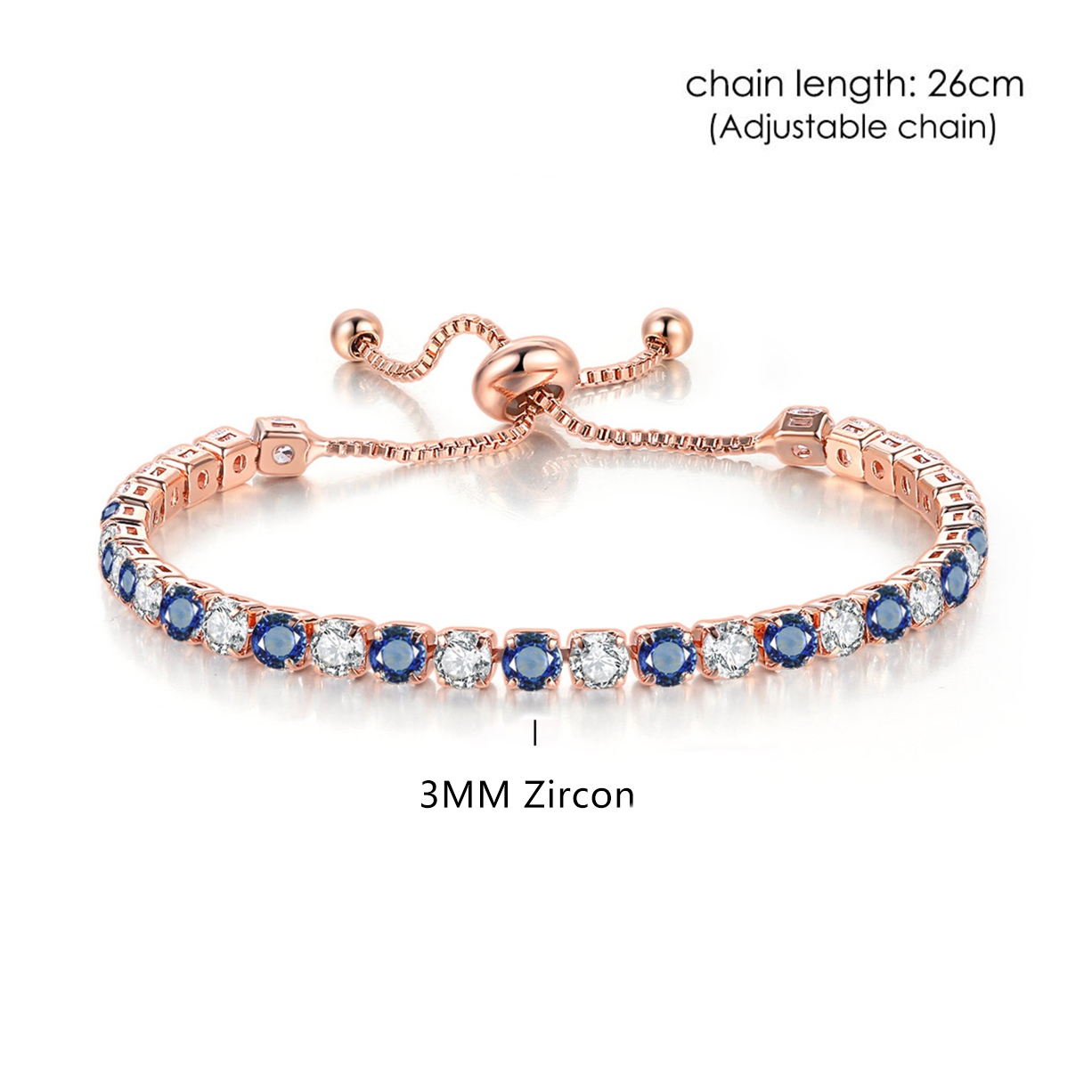 Tennis Bracelets For Women Simple Blue Round 3*3mm Zircon Rose Gold Color Girl's Bracelet Jewerlly Korean H055: Dark Gold