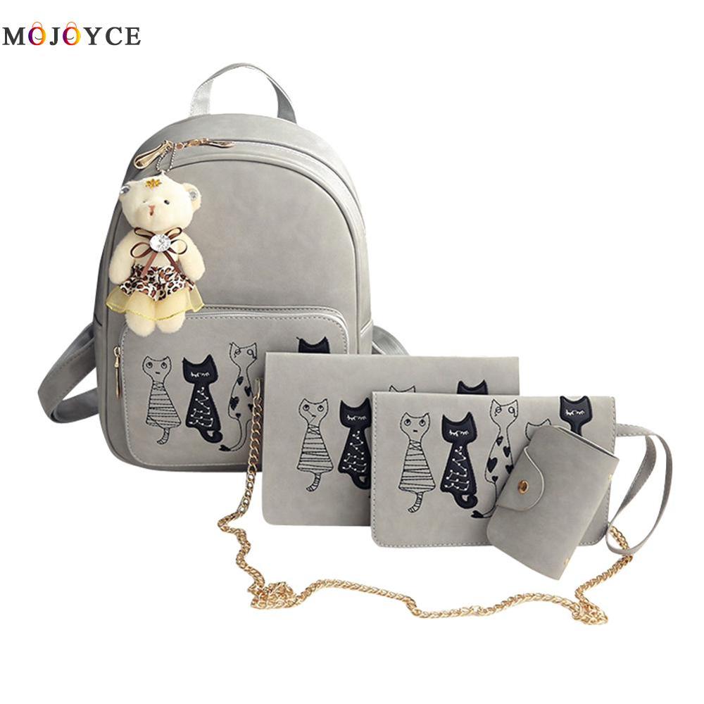 4Pcs/Set Small Backpacks female School Bags For Teenage Girls Black Pink PU Leather Women Backpack Shoulder Bag Purse Mochila: 02